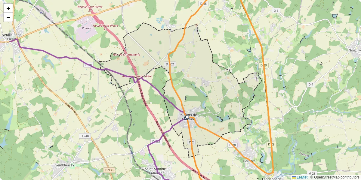 Carte du réseau de transport en commun à Rouziers-de-Touraine - lignes de bus et arrêts