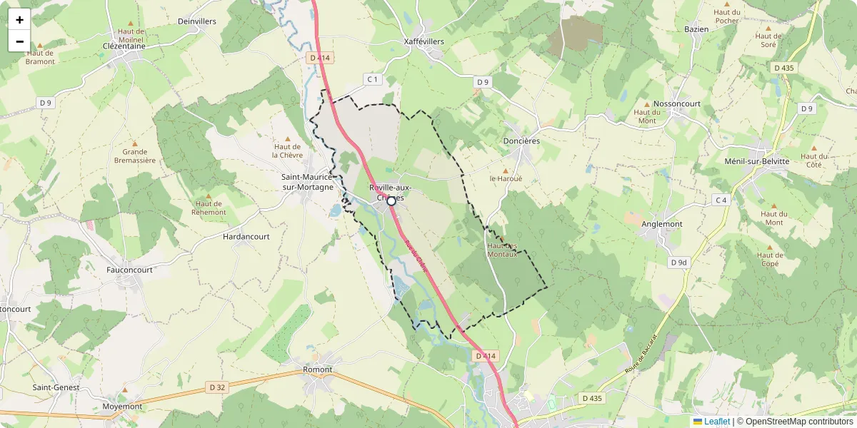 Carte du réseau de transport en commun à Roville-aux-Chênes - lignes de bus et arrêts