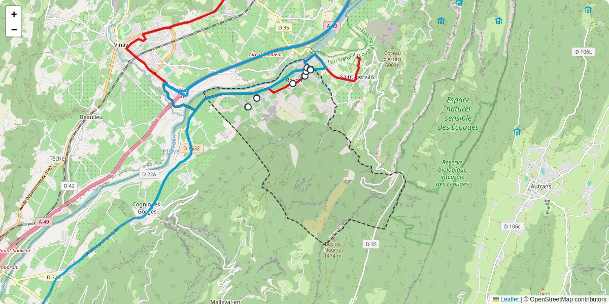 Carte du réseau de transport en commun à Rovon - lignes de bus et arrêts