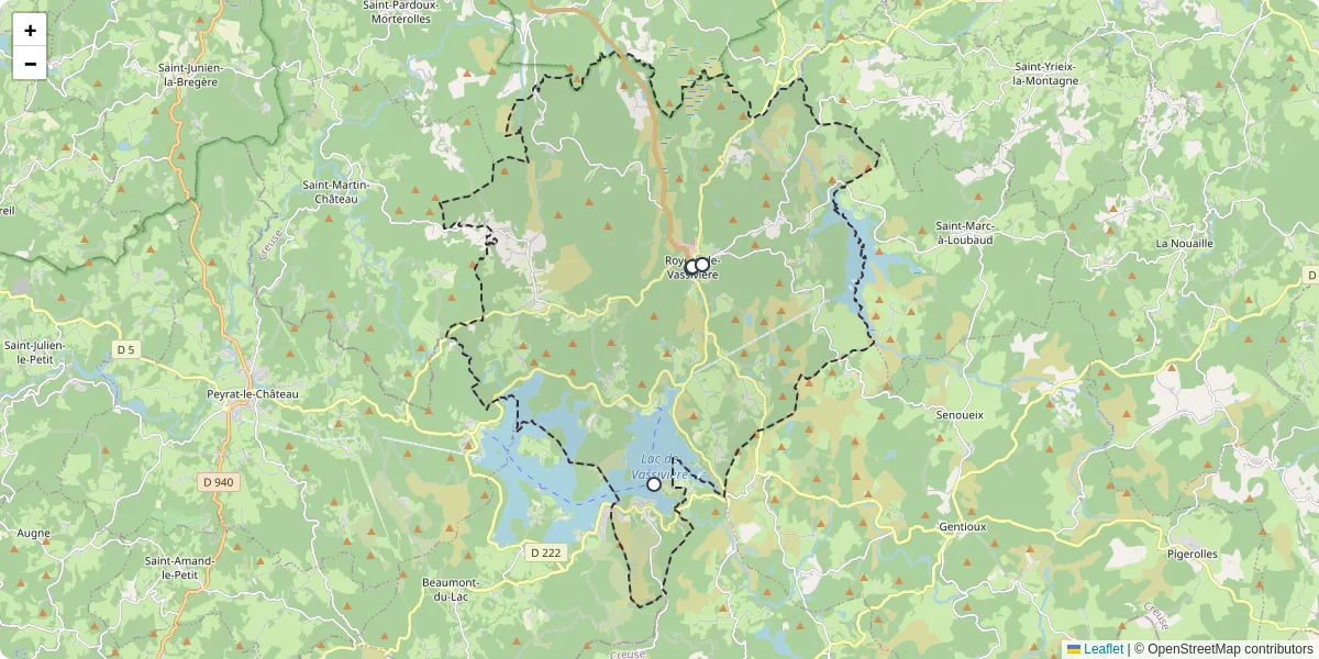Carte du réseau de transport en commun à Royère-de-Vassivière - lignes de bus et arrêts