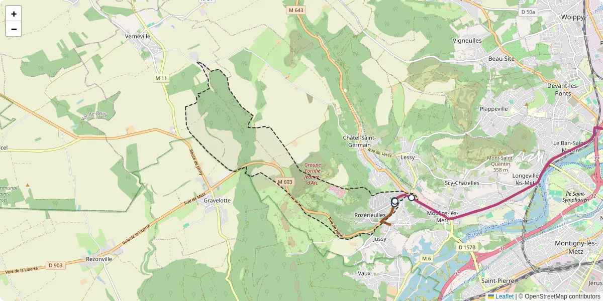Carte du réseau de transport en commun à Rozérieulles - lignes de bus et arrêts