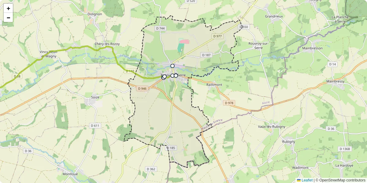 Carte du réseau de transport en commun à Rozoy-sur-Serre - lignes de bus et arrêts