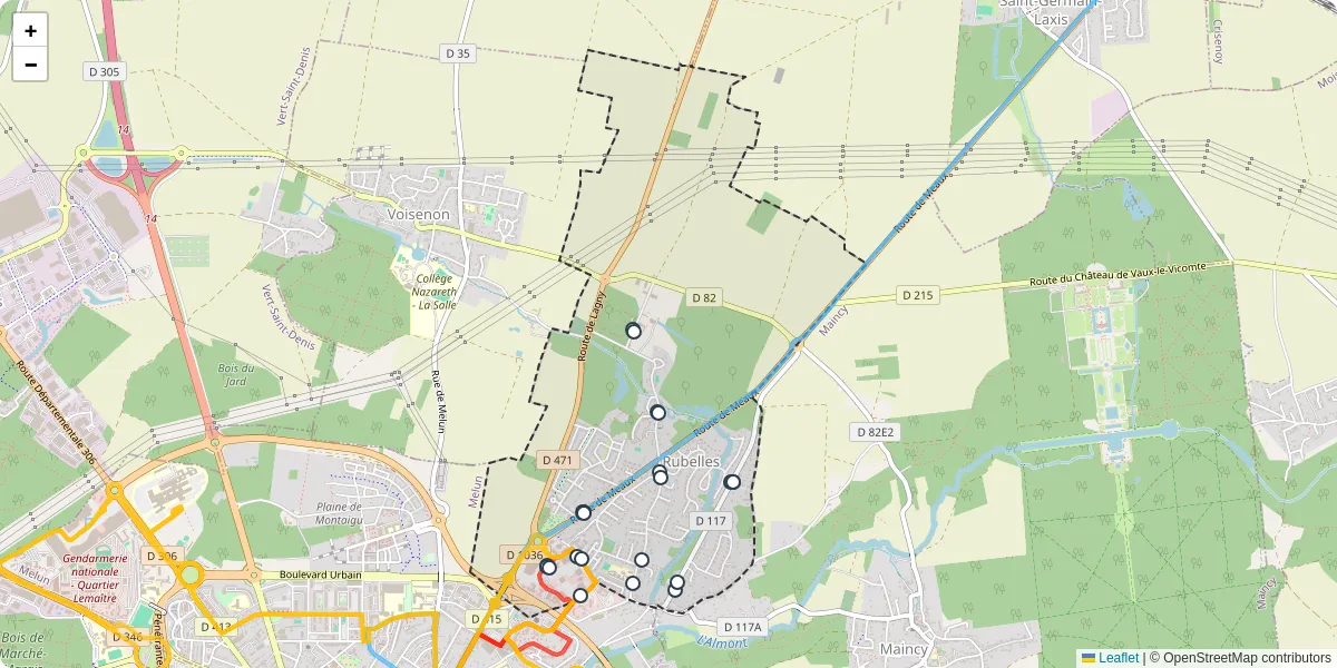 Carte du réseau de transport en commun à Rubelles - lignes de bus et arrêts