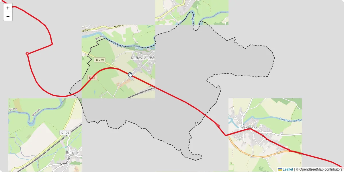 Carte du réseau de transport en commun à Ruffey-le-Château - lignes de bus et arrêts