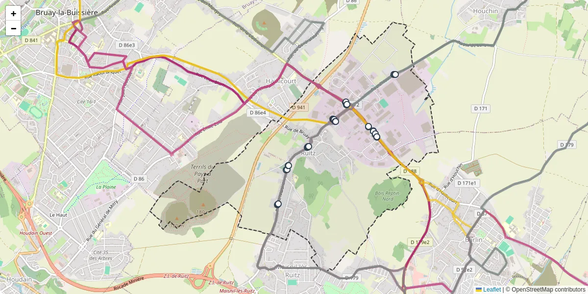 Carte du réseau de transport en commun à Ruitz - lignes de bus et arrêts