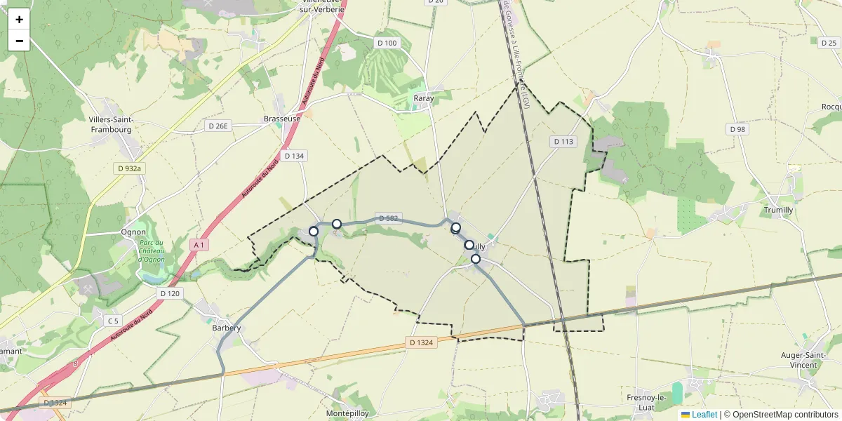 Carte du réseau de transport en commun à Rully - lignes de bus et arrêts