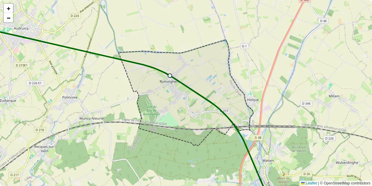 Carte du réseau de transport en commun à Ruminghem - lignes de bus et arrêts