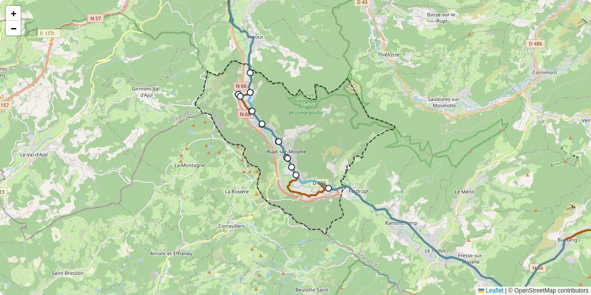 Carte du réseau de transport en commun à Rupt-sur-Moselle - lignes de bus et arrêts