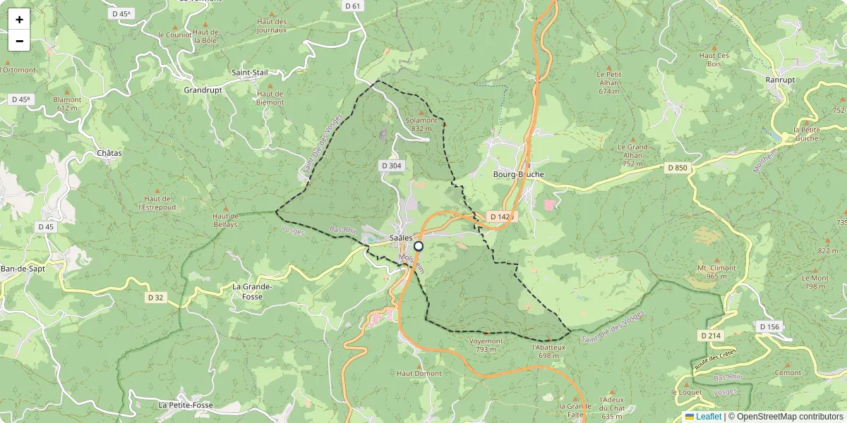 Carte du réseau de transport en commun à Saales - lignes de bus et arrêts