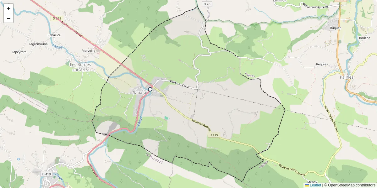 Carte du réseau de transport en commun à Sabarat - lignes de bus et arrêts