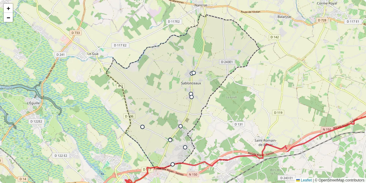 Carte du réseau de transport en commun à Sablonceaux - lignes de bus et arrêts