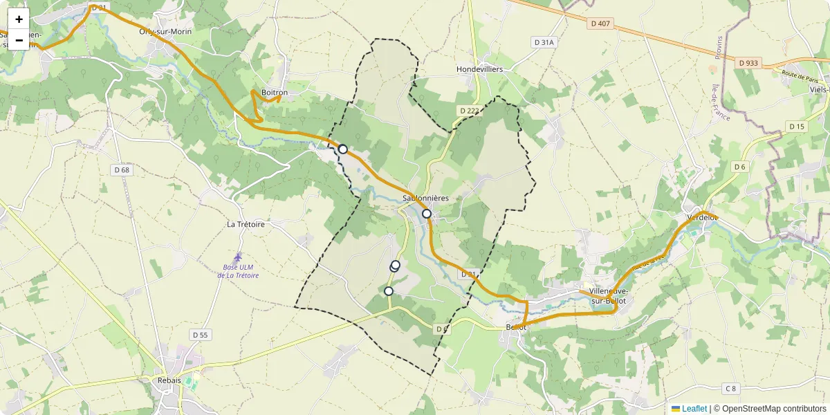Carte du réseau de transport en commun à Sablonnières - lignes de bus et arrêts
