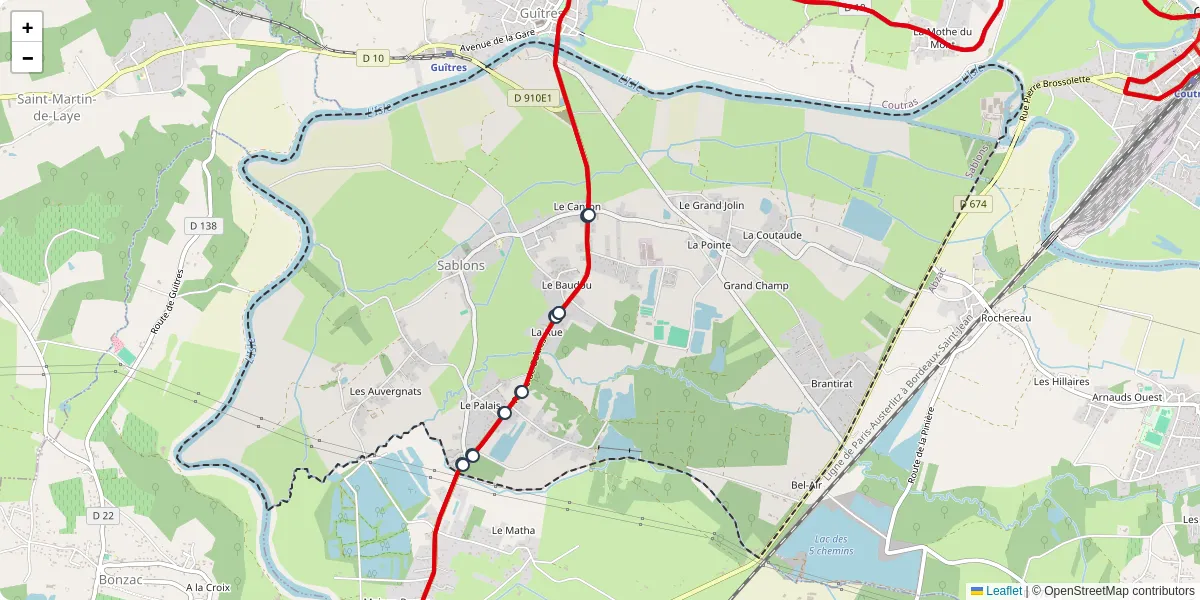 Carte du réseau de transport en commun à Sablons - lignes de bus et arrêts