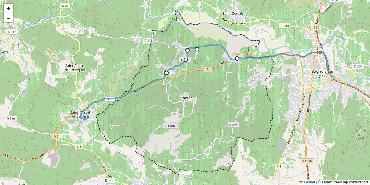 Carte du réseau de transport en commun à Sabran - lignes de bus et arrêts