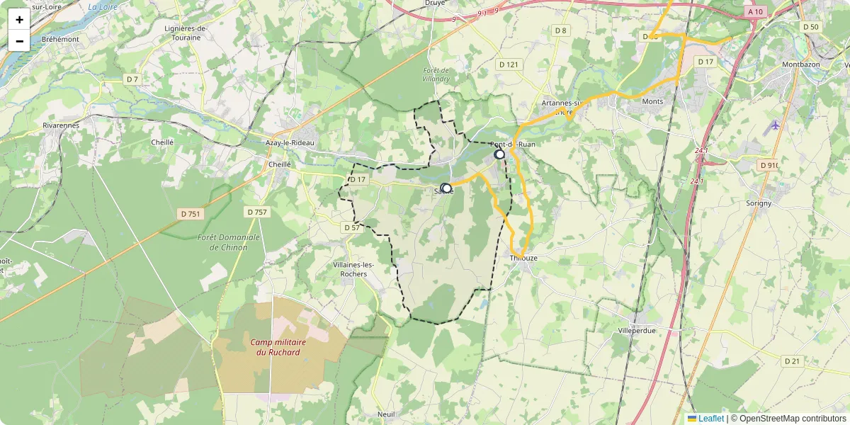 Carte du réseau de transport en commun à Saché - lignes de bus et arrêts