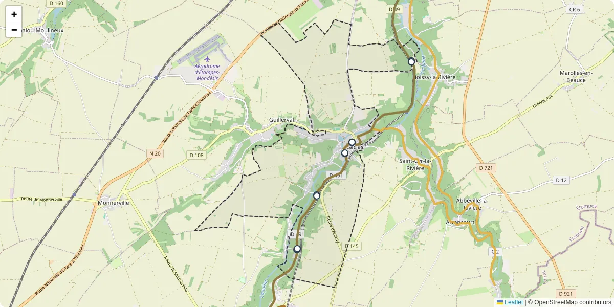 Carte du réseau de transport en commun à Saclas - lignes de bus et arrêts