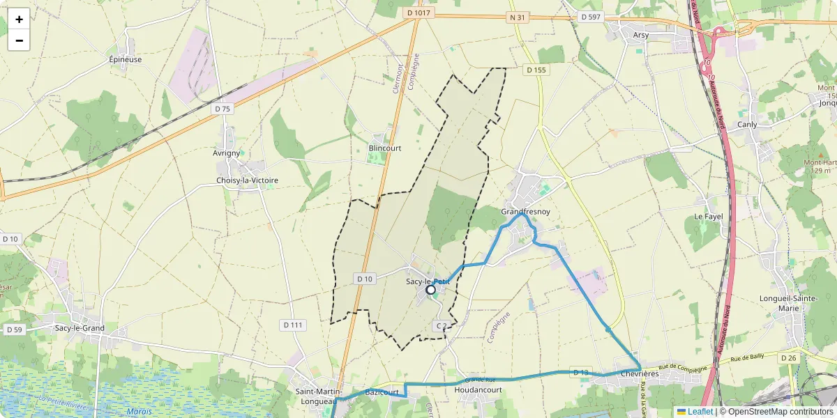 Carte du réseau de transport en commun à Sacy-le-Petit - lignes de bus et arrêts