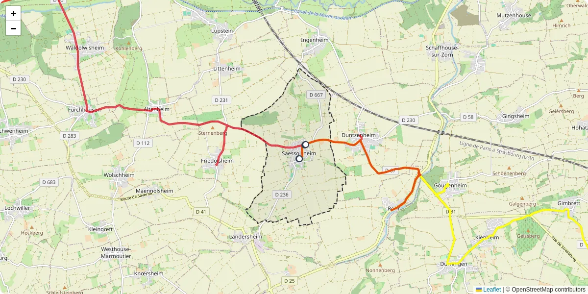 Carte du réseau de transport en commun à Saessolsheim - lignes de bus et arrêts