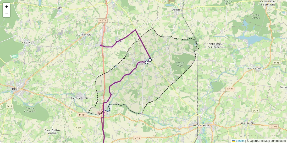 Carte du réseau de transport en commun à Saffré - lignes de bus et arrêts