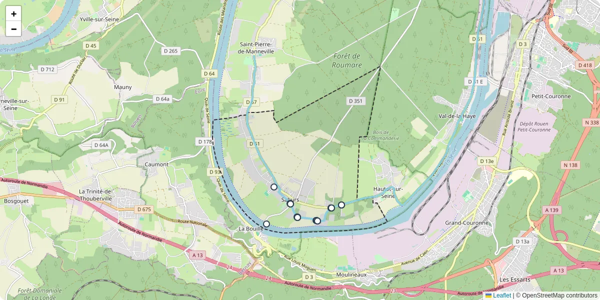 Carte du réseau de transport en commun à Sahurs - lignes de bus et arrêts