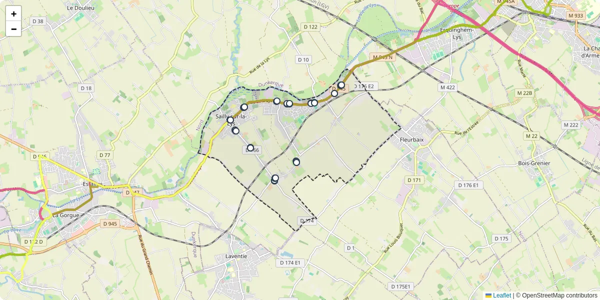 Carte du réseau de transport en commun à Sailly-sur-la-Lys - lignes de bus et arrêts