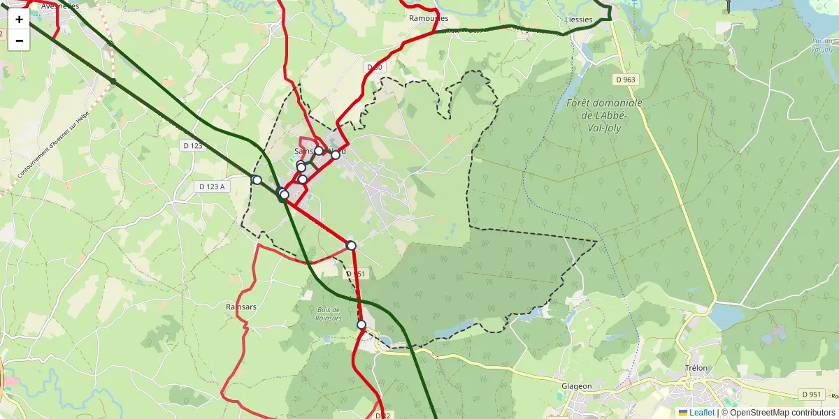 Carte du réseau de transport en commun à Sains-du-Nord - lignes de bus et arrêts