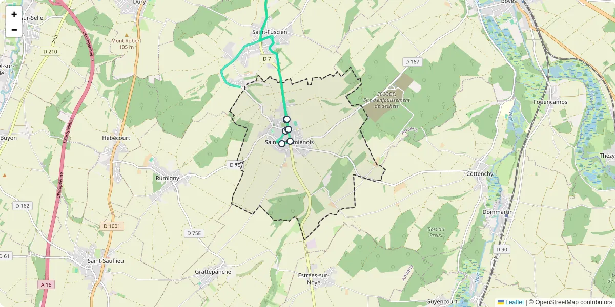 Carte du réseau de transport en commun à Sains-en-Amiénois - lignes de bus et arrêts