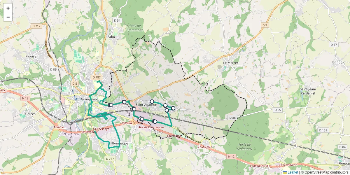 Carte du réseau de transport en commun à Saint-Agathon - lignes de bus et arrêts