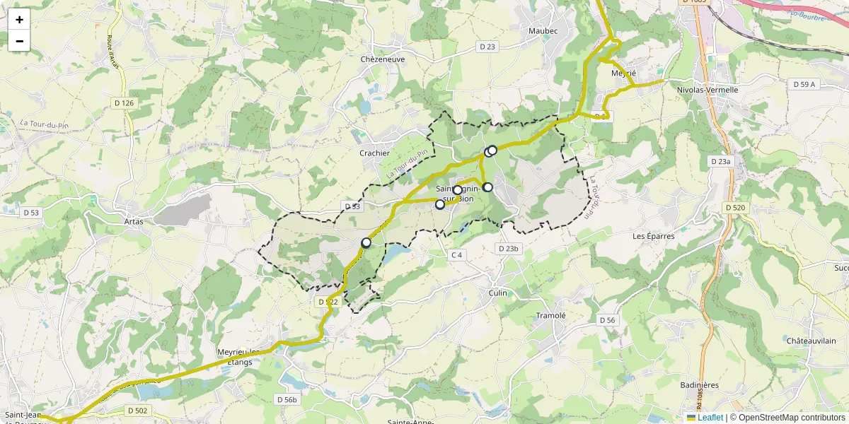 Carte du réseau de transport en commun à Saint-Agnin-sur-Bion - lignes de bus et arrêts