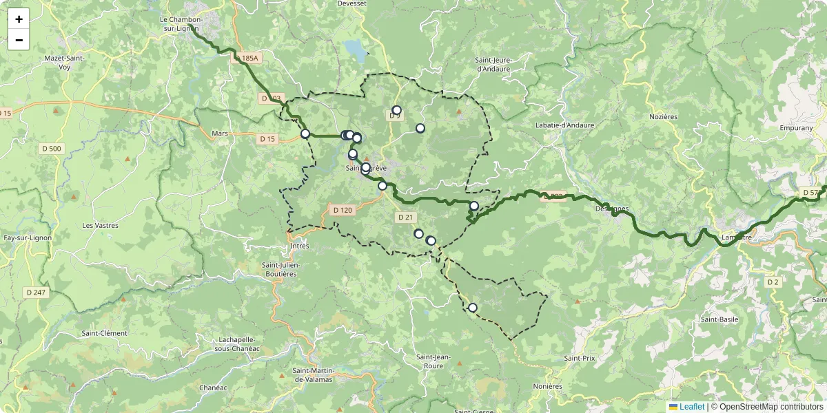 Carte du réseau de transport en commun à Saint-Agrève - lignes de bus et arrêts