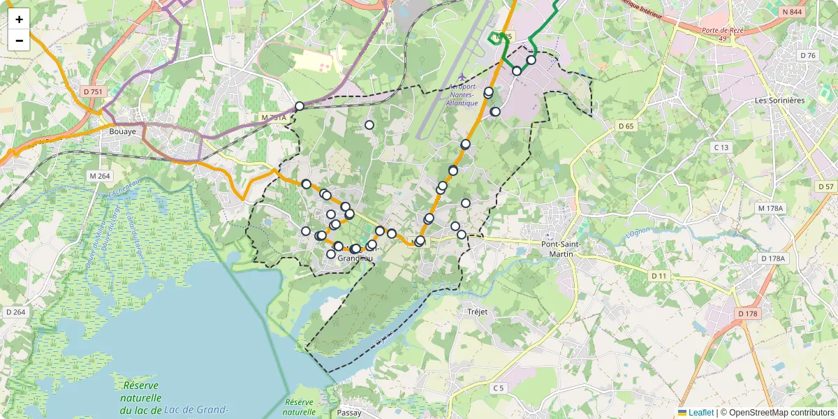Carte du réseau de transport en commun à Saint-Aignan-Grandlieu - lignes de bus et arrêts