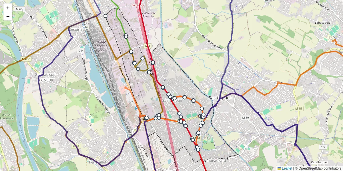 Carte du réseau de transport en commun à Saint-Alban - lignes de bus et arrêts