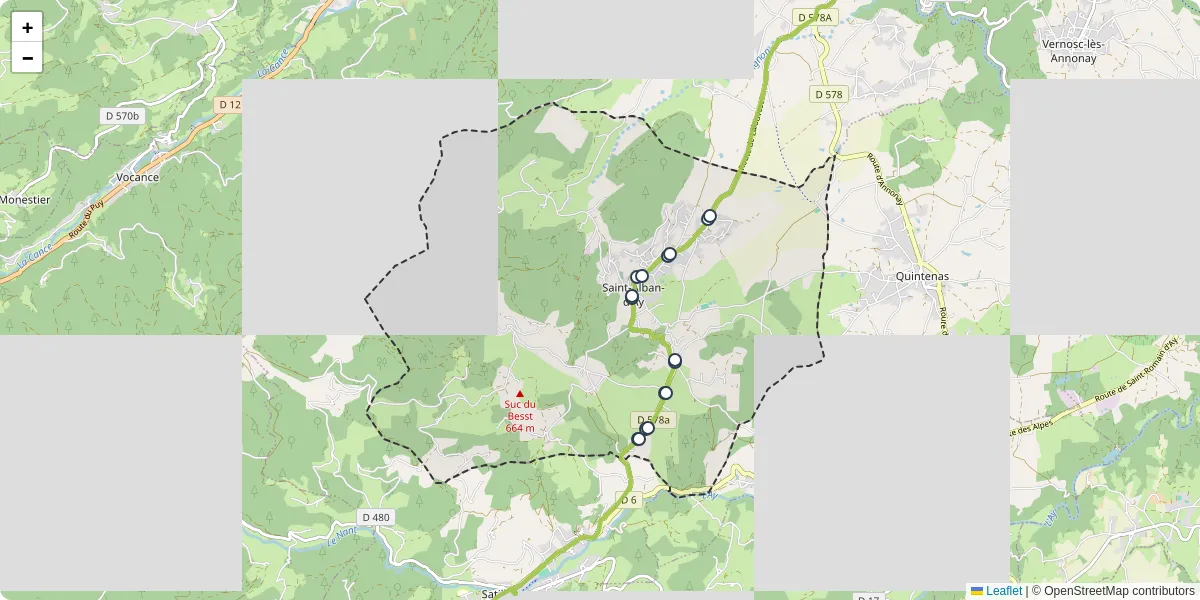 Carte du réseau de transport en commun à Saint-Alban-d'Ay - lignes de bus et arrêts