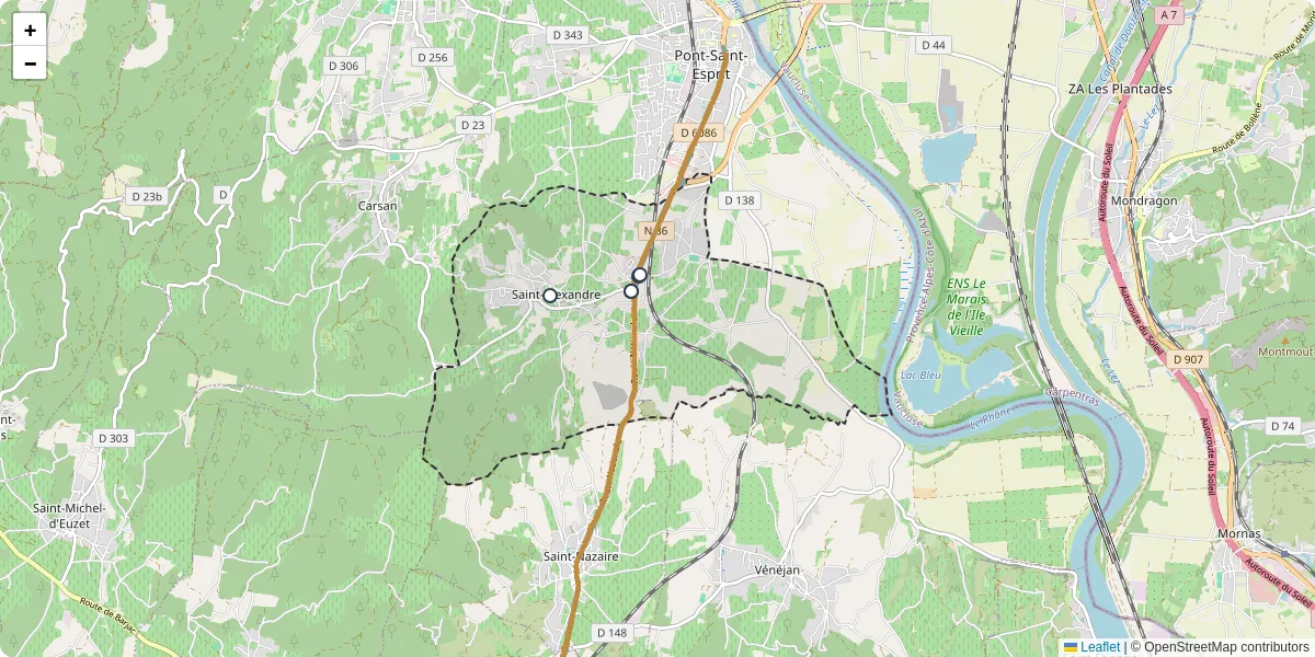 Carte du réseau de transport en commun à Saint-Alexandre - lignes de bus et arrêts