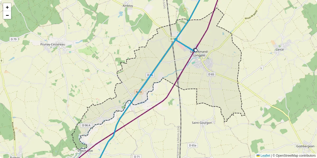 Carte du réseau de transport en commun à Saint-Amand-Longpré - lignes de bus et arrêts