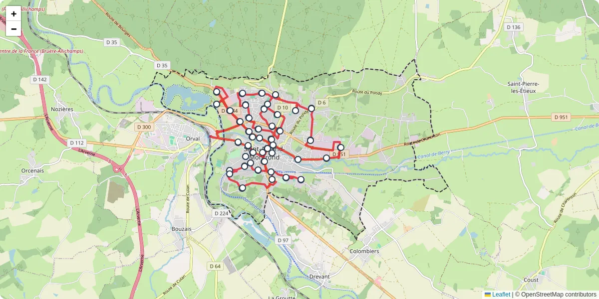 Carte du réseau de transport en commun à Saint-Amand-Montrond - lignes de bus et arrêts