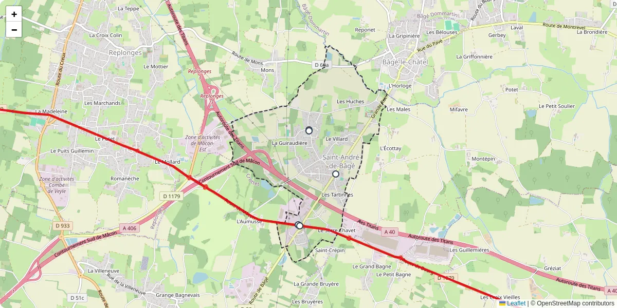Carte du réseau de transport en commun à Saint-André-de-Bâgé - lignes de bus et arrêts