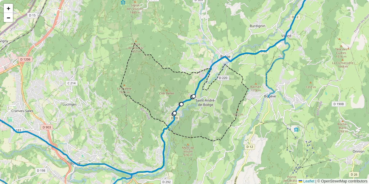 Carte du réseau de transport en commun à Saint-André-de-Boëge - lignes de bus et arrêts