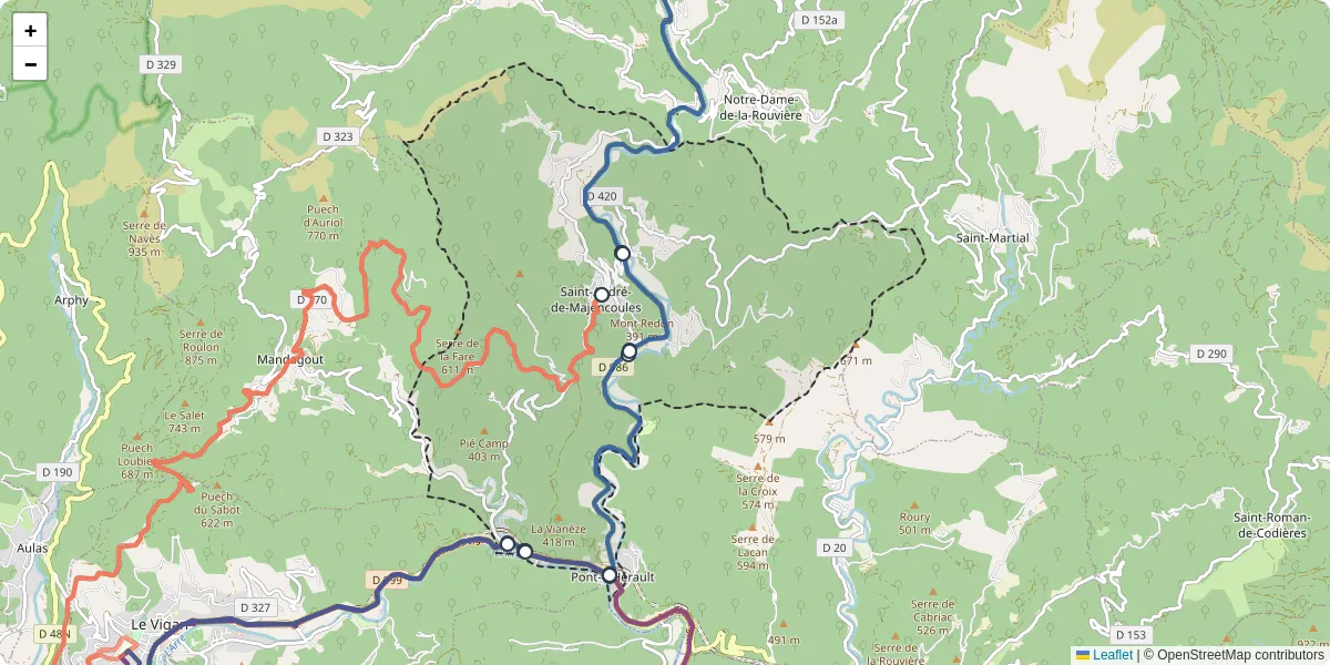 Carte du réseau de transport en commun à Saint-André-de-Majencoules - lignes de bus et arrêts