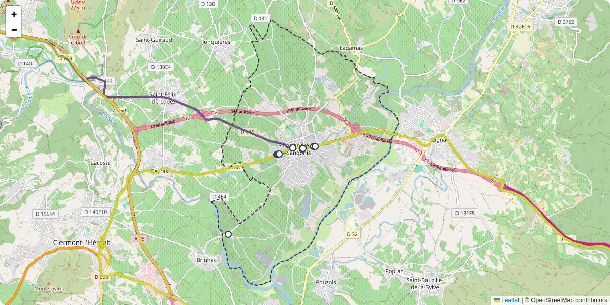 Carte du réseau de transport en commun à Saint-André-de-Sangonis - lignes de bus et arrêts