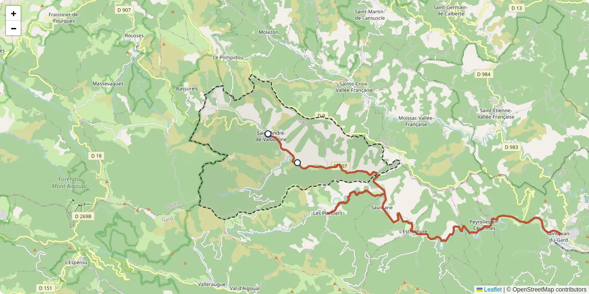 Carte du réseau de transport en commun à Saint-André-de-Valborgne - lignes de bus et arrêts