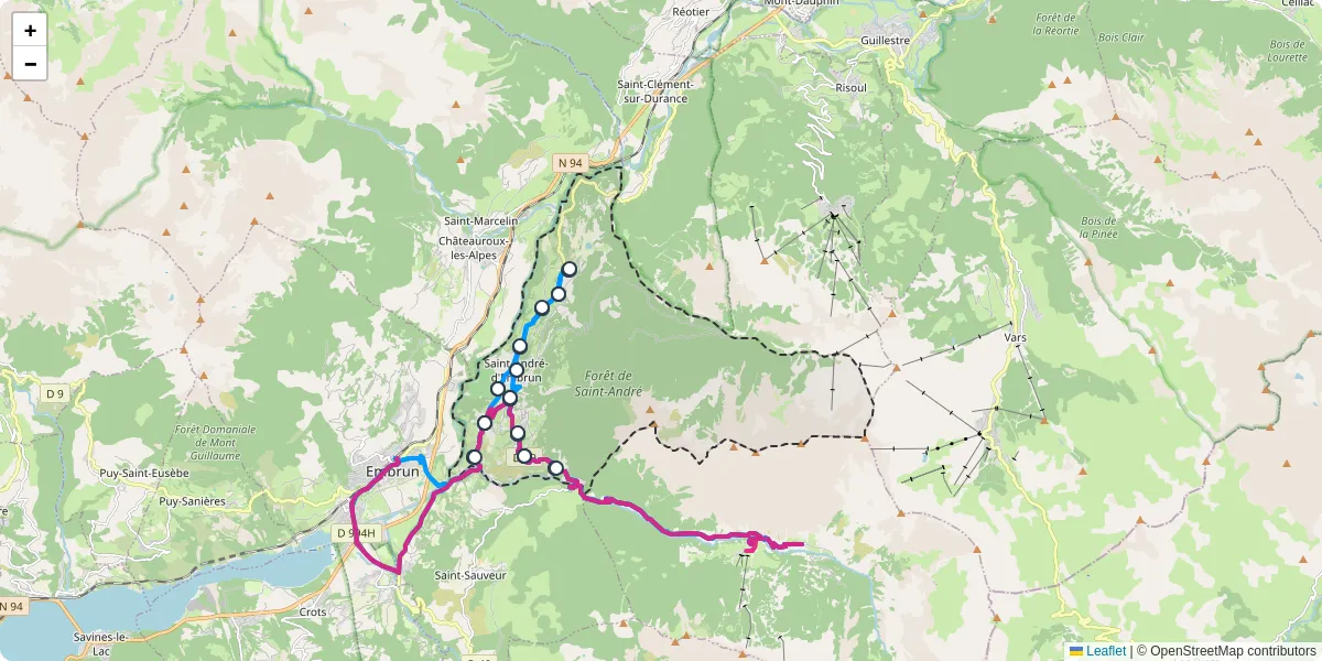 Carte du réseau de transport en commun à Saint-André-d'Embrun - lignes de bus et arrêts