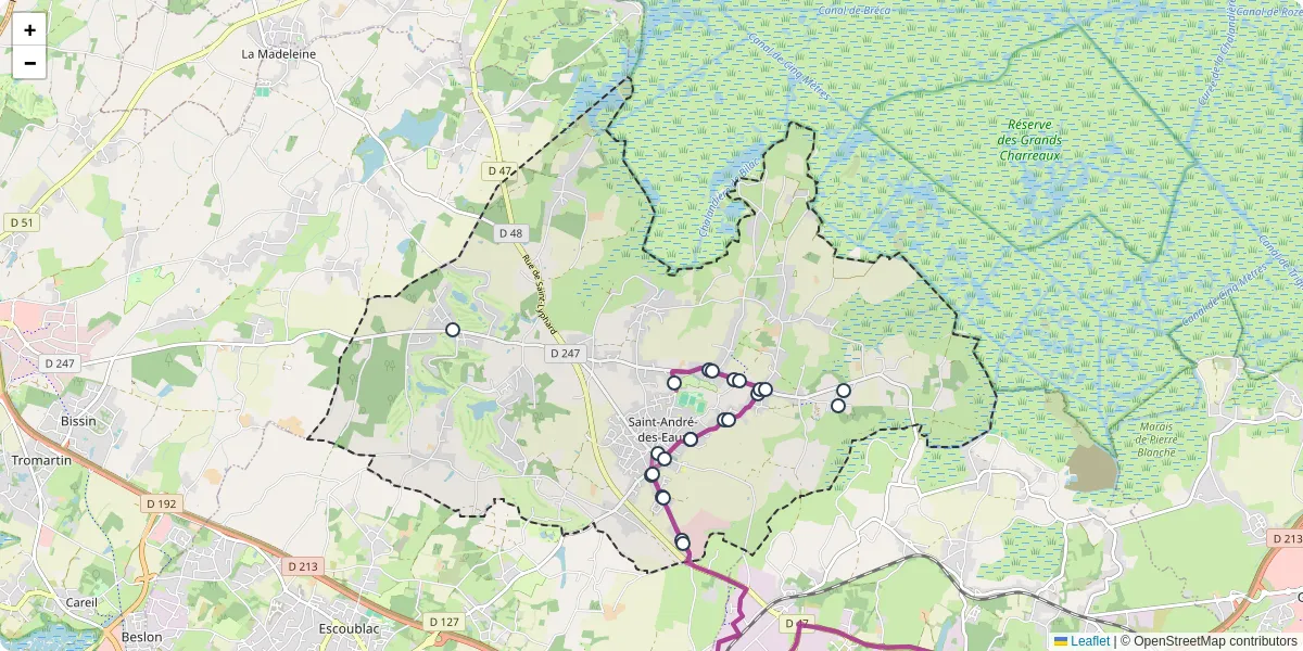 Carte du réseau de transport en commun à Saint-André-des-Eaux - lignes de bus et arrêts