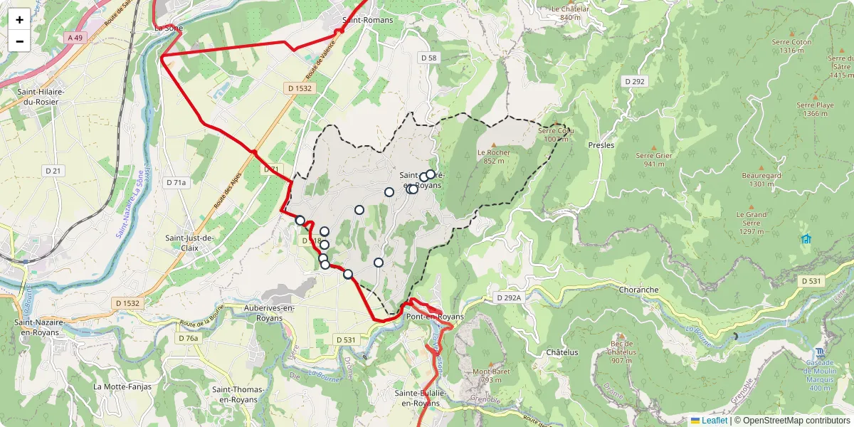Carte du réseau de transport en commun à Saint-André-en-Royans - lignes de bus et arrêts