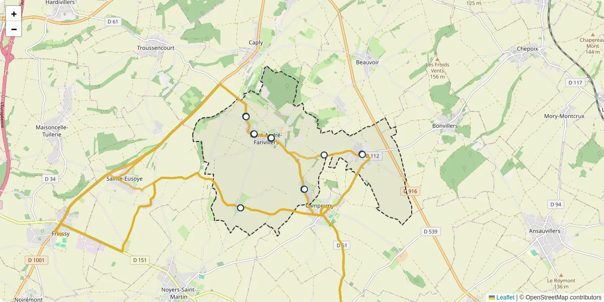 Carte du réseau de transport en commun à Saint-André-Farivillers - lignes de bus et arrêts