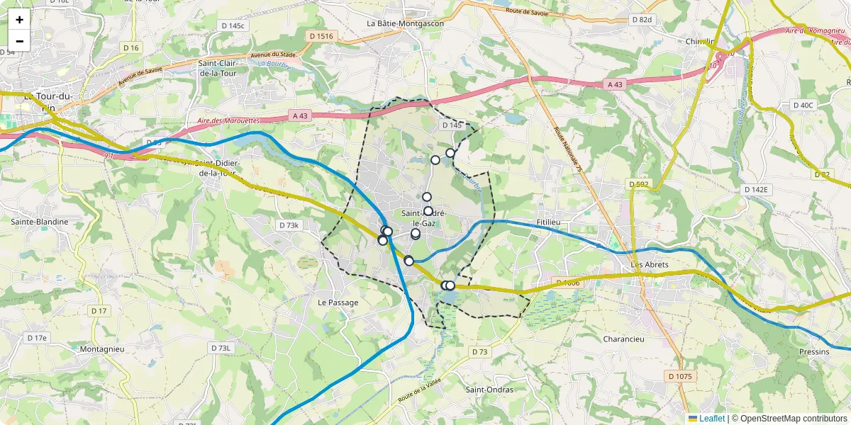 Carte du réseau de transport en commun à Saint-André-le-Gaz - lignes de bus et arrêts