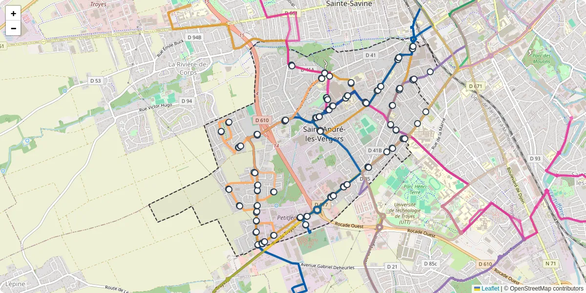 Carte du réseau de transport en commun à Saint-André-les-Vergers - lignes de bus et arrêts