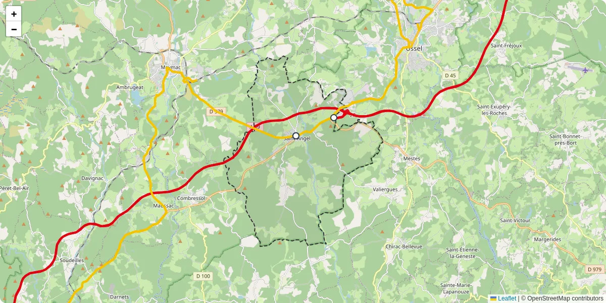 Carte du réseau de transport en commun à Saint-Angel - lignes de bus et arrêts