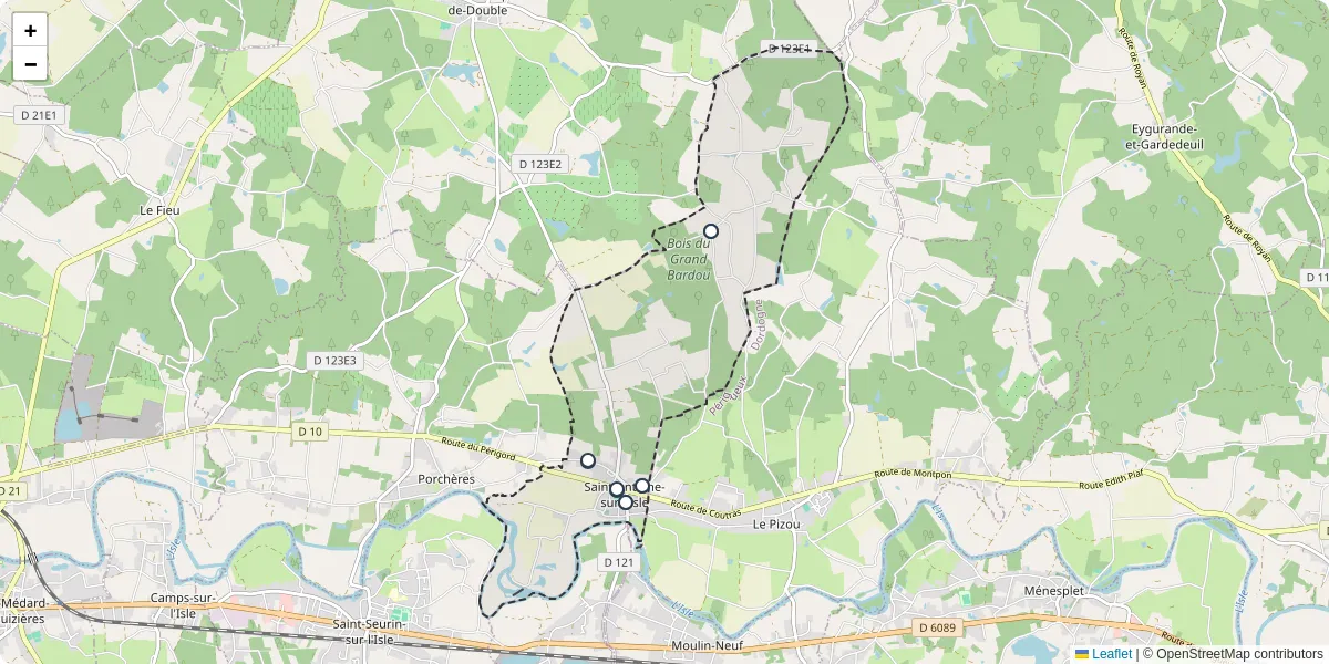 Carte du réseau de transport en commun à Saint-Antoine-sur-l'Isle - lignes de bus et arrêts