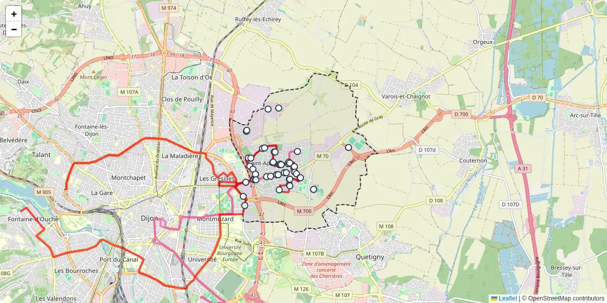 Carte du réseau de transport en commun à Saint-Apollinaire - lignes de bus et arrêts